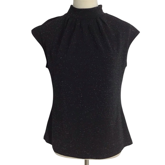 Ann Taylor Black Shimmer Pleated Mockneck NEW - Picture 7 of 10